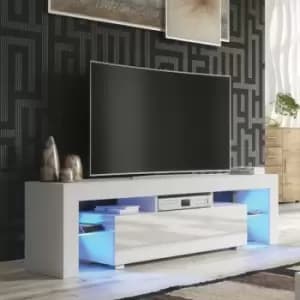 TV Unit 160cm Sideboard Cabinet Cupboard TV Stand Living Room High Gloss Doors - White - White