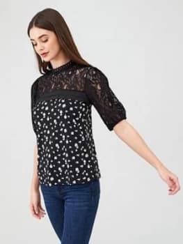 Oasis Merci Lace Pintuck Top - Multi/Black, Multi Black, Size S, Women