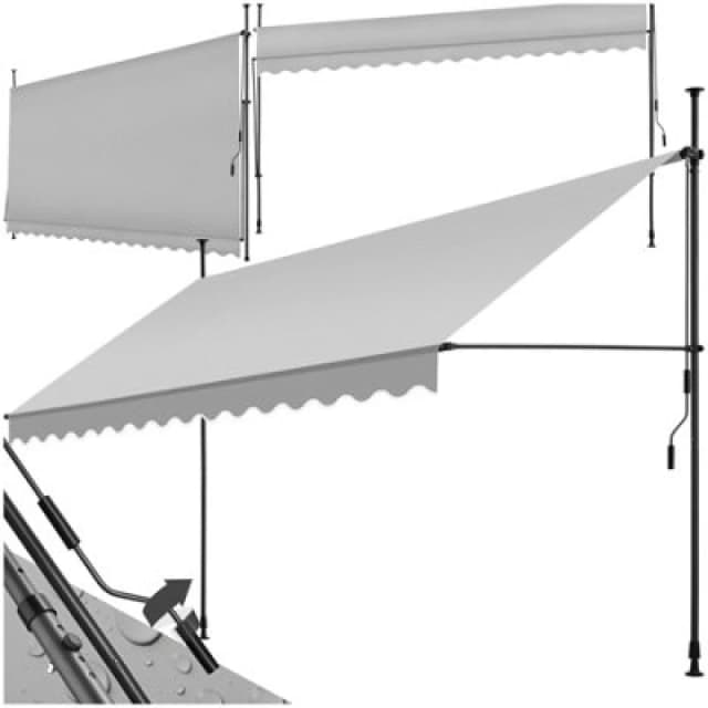 Tectake Awning With Hand Crank - Pressure Fitted , Height Adjustable 400 X 180 Cm - Light Grey