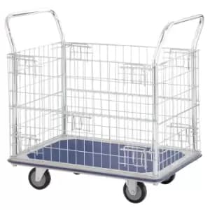 Steel platform trolley with chrome plated mesh panels - capacity 220kg