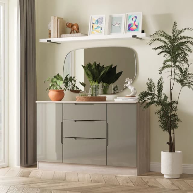 Ready Assembled 2 U Lucca 2 Door 3 Drawer Sideboard (Ready Assembled) in Grey Grey Unisex