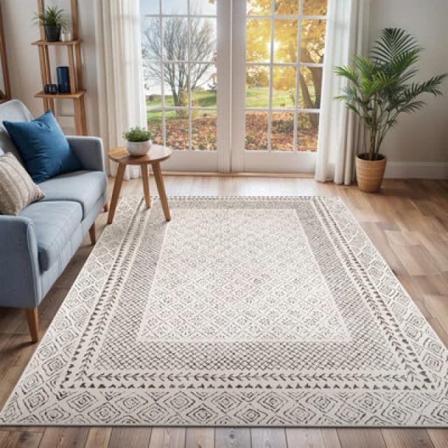 Livabliss Scandi Geometric Grey Ambre Area Rug 140 X 200 Cm - Easy Care, Non Shedding, Ideal For Living Room & Bedroom