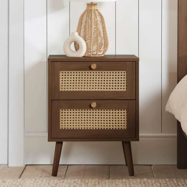 Birlea Croxley Rattan and Walnut 2 Drawer Bedside Table