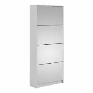 Shoes Hallway Storage Cabinet With 4 Mirror Tilting Doors And 2 Layers White