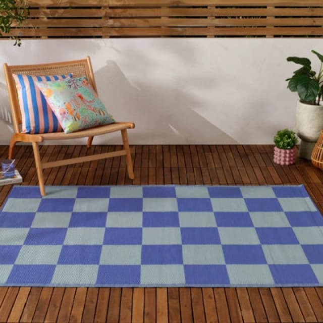 FURN. Checkerboard Recycled Indoor/Outdoor Rug blue 120X180CM