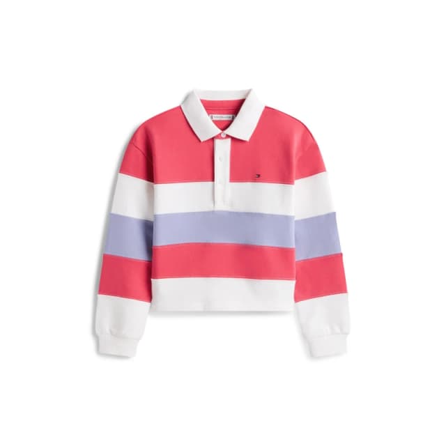 Tommy Hilfiger Kids Clrblk Long Sleeve Polo Shirt Cerise Stripe female 10Y