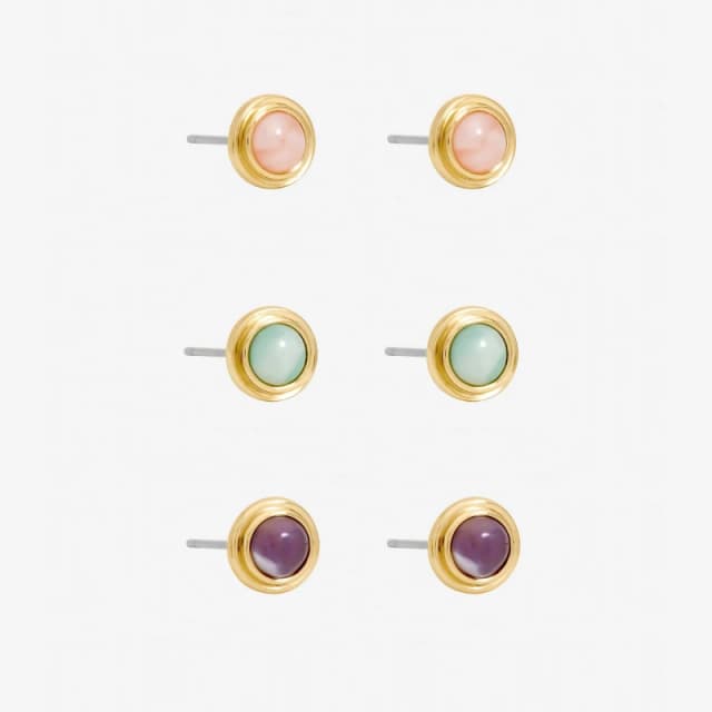 Mood Gold Plated Coral Studs - Pack of 3 Gold female One Size