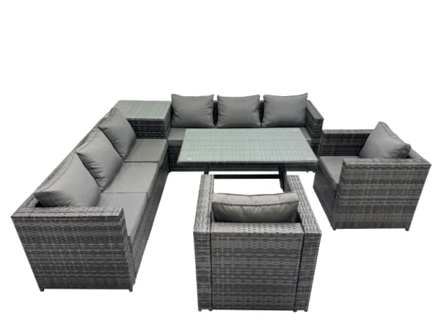 Fimous Garden Rattan Furniture Set 8 Seater with Side Table Dark Grey Dark Grey Unisex