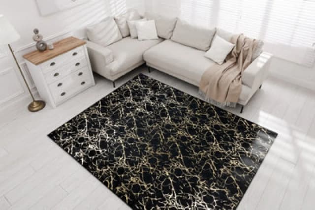 RugsX Miro 11111.2106 Washing Carpet Marble, Glamour Anti Slip - Black / Gol 80X150 Cm