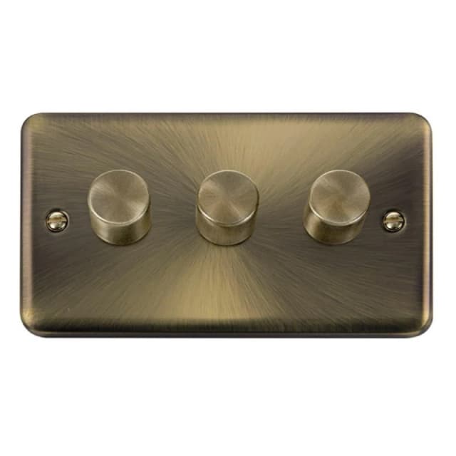 SE Home Curved Antique Brass 3 Gang 2 Way LED 100W Trailing Edge Dimmer Light Switch Gold