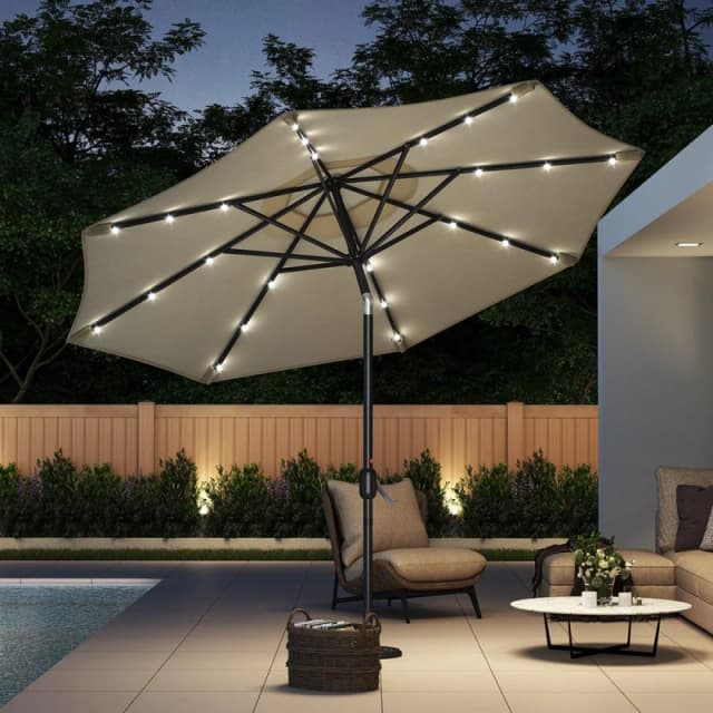 Breeins Solar 24 LED Lights Parasol with Crank Beige Beige unisex One size