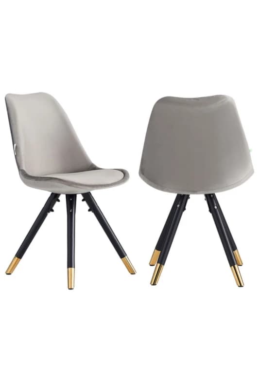 Life Interiors Life Interiors Set of 2 Sofia Ergonomic Modern Dining Chairs Upholstered in Velvet, Metal Legs with Gold End Caps in Dark Grey Dark Gre