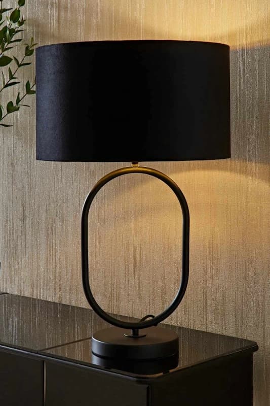 ValueLights ValueLights Antonia Black Velvet and Gold Drum Shade Matte Black Oval Table Lamp Black One Size Unisex 5059406064951