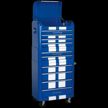 Retro Style Topchest, Mid-Box & Rollcab Combination 10 Drawer Blue/White Stripes