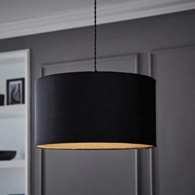 VALUELIGHTS Velvet Ceiling Light Shade Lampshade Drum Pendant Easy Fit - Large - Black 26299