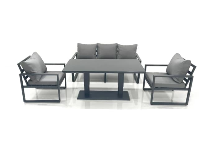 Fimous Outdoor Aluminium Garden Furniture Set with Adjustable Rising Lifting Dining Table 3 Seater Sofa 2 Chair Dark Grey Dark Grey Unisex