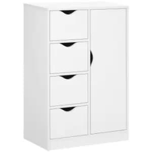 HOMCOM Bathroom Cabinet, Freestanding Storage Cabinet with 4 Drawers, Door Cupboard for Living Room, Kitchen, Bedroom, White