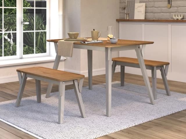 Core Corona Grey and Waxed Pine Large Dining Table and 2 Bench Set