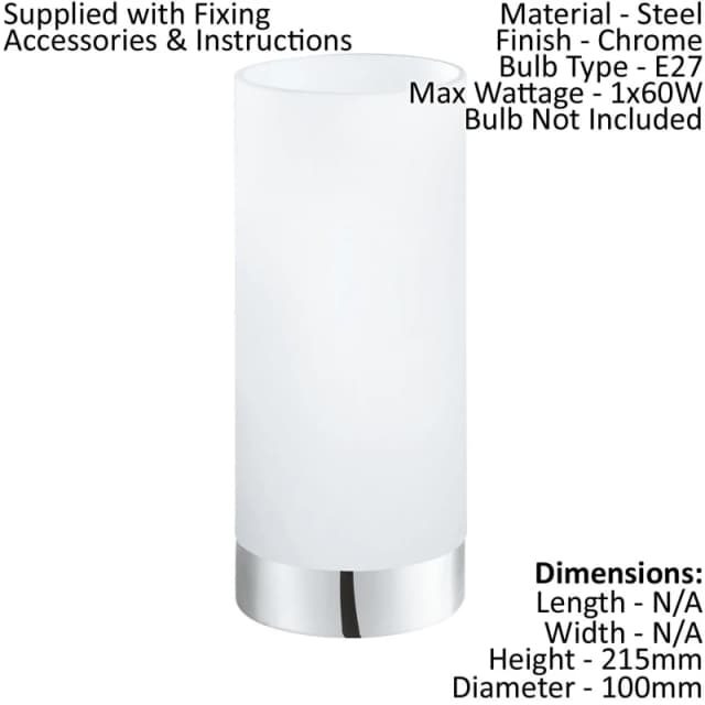 Loops 2 PACK Table Lamp Colour Chrome Shade Round White Satin Glass Bulb E27 1x60W White