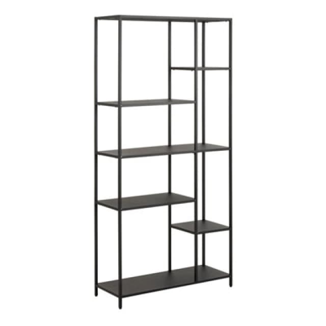 Furniture To Go Newcastle Asymmetrical Bookcase With 6 Shelves In Matt Black