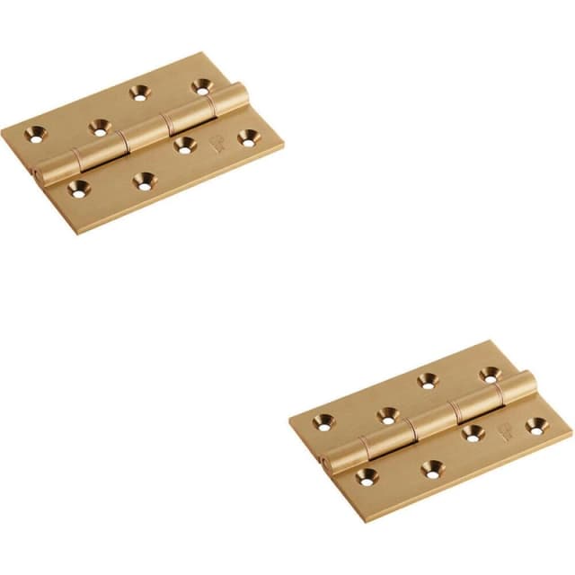 Loops 2x PAIR 102 x 67 x 4mm Brass Washered Butt Hinge Satin Brass Internal Door Metallics