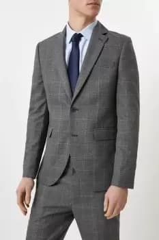 Skinny Grey Blue Highlight Check Suit Jacket