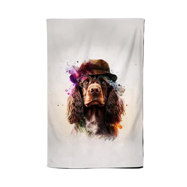 Warren Reed - Designer English Cocker Spaniel With Glasses Splashart Tea Towel Multicolor Unisex