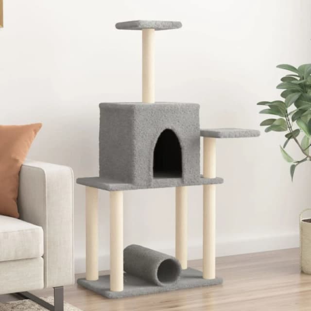 vidaXL Cat Tree with Sisal Scratching Posts Light Grey 122 cm, Grey 172089