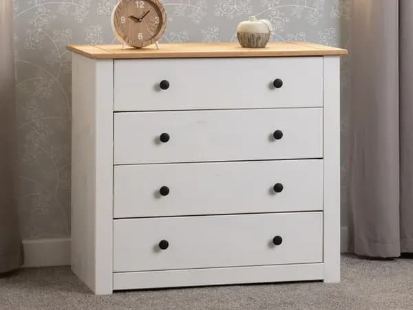 Seconique Panama White and Waxed Pine 4 Drawer Chest of Drawers