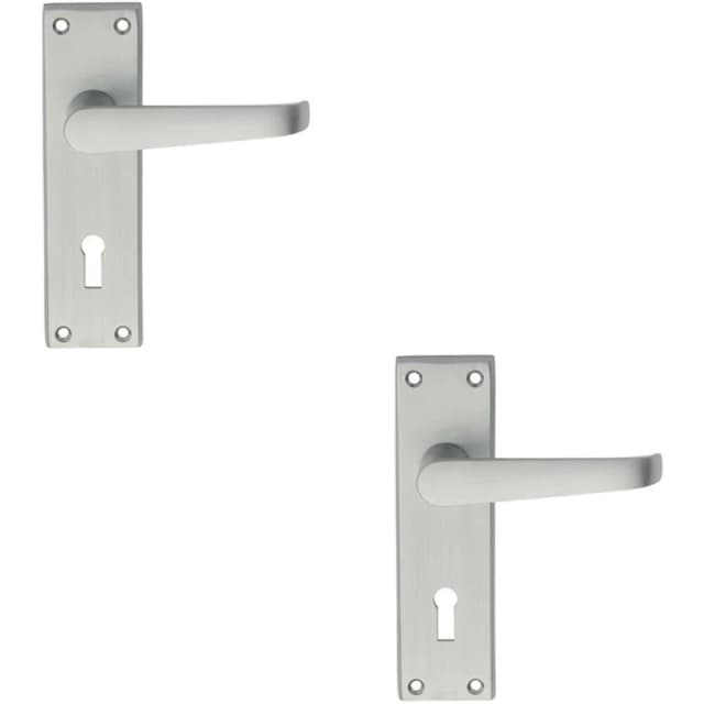 Loops 2x PAIR Straight Victorian Handle on Lock Backplate 150 x 43mm Satin Chrome Multi