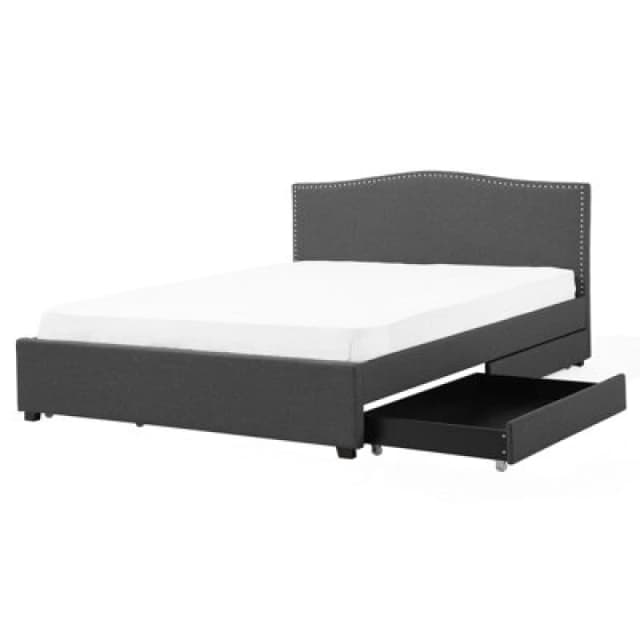 Beliani Bed With Storage Drawers Fabric Montpellier 160 X 200 Cm (Eu King Size) Dark Grey