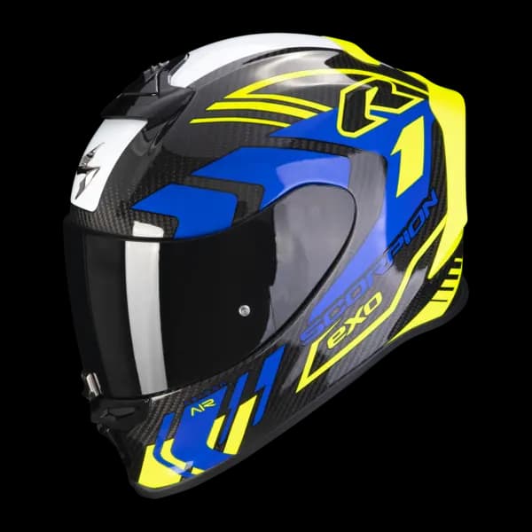 Scorpion Exo-R1 Evo Carbon Air Supra Black-Neon Yellow-Blue Full Face Helmet XL