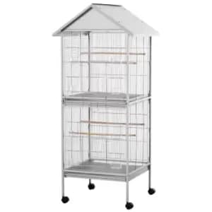 PawHut Metal Bird Cage w/ Feeders for Small and Medium Sized Birds - White