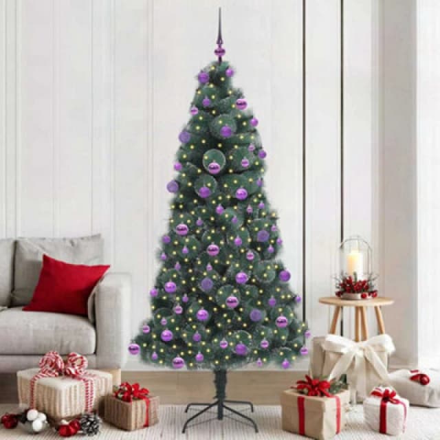 vidaXL Artificial Pre-lit Christmas Tree with Lilac Ball Set Green 210 cm, Green 3396184