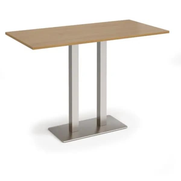 Eros Eros rectangular poseur table with flat brushed steel rectangular base and twin uprights 1600mm x 800mm - oak EPR1600-BS-O