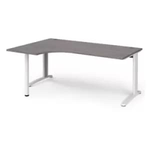 TR10 left hand ergonomic desk 1800mm - white frame and grey oak top