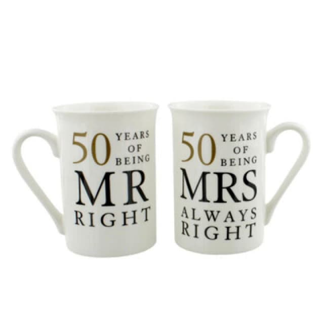 Happy Homewares Ivory White 50Th Anniversary Mr Right & Mrs Always Right Ceramic Mug Gift Set