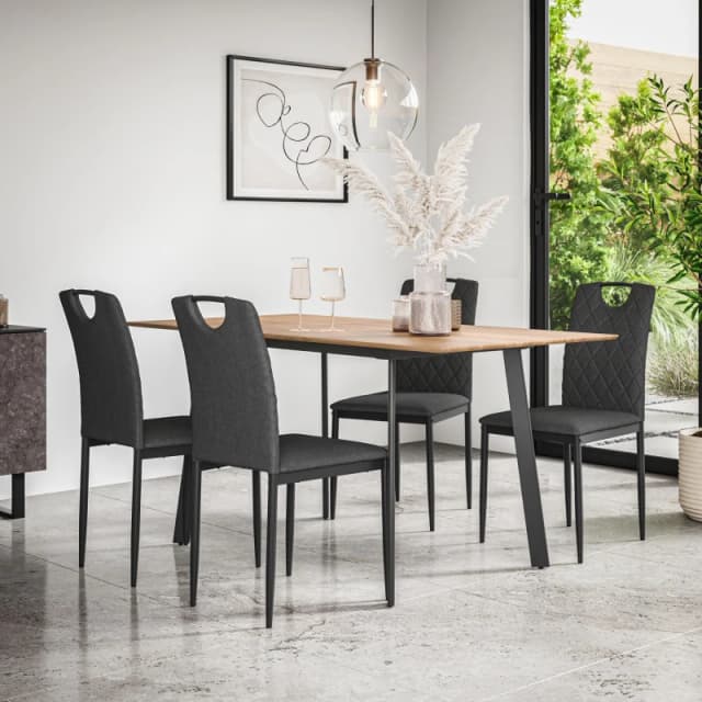 More4Homes Haydon Extending Dining Table And Chairs - Oak Effect Table Top W Black Legs + Monza Linen Dining Chair Set Of 4 (Charcoal)