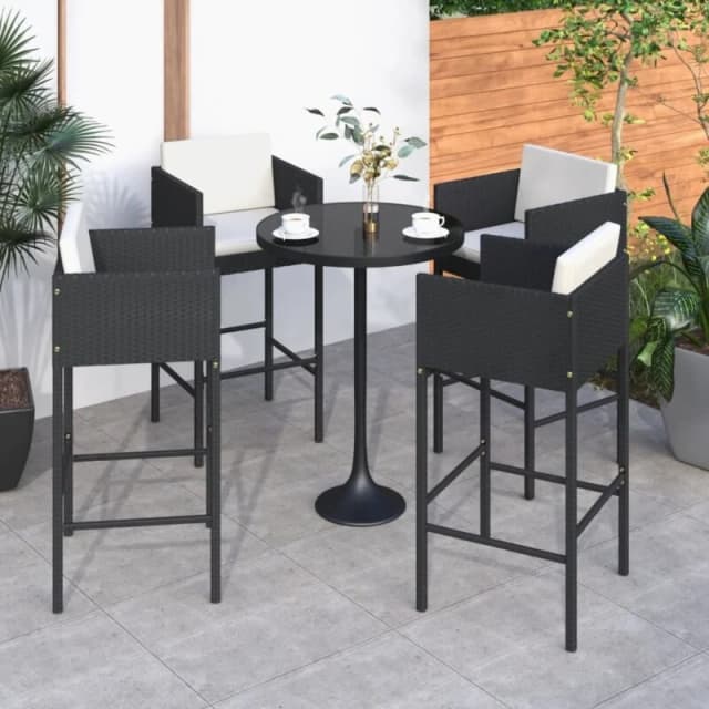 VIDAXL Bar Stools 4 pcs with Cushions Black Poly Rattan Vidaxl 8720286638361