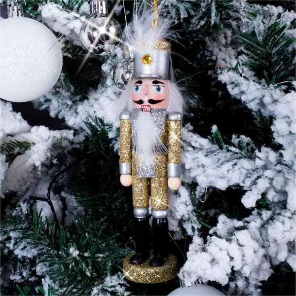 Glitter Nutcracker Hanging Christmas Tree Decoration - Silver ELV-760049
