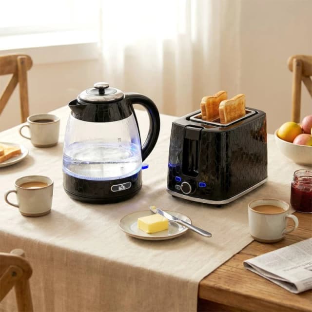 HOMCOM Kettle & Toaster Set with Limescale Filter, Crumb Tray in Black Unisex