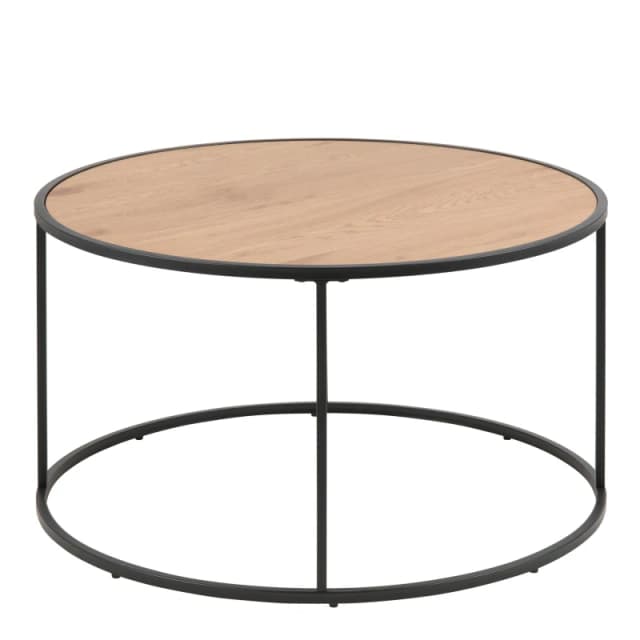 Furniture To Go Seaford Black Metal Round Coffee Table with Oak Top Black Unisex