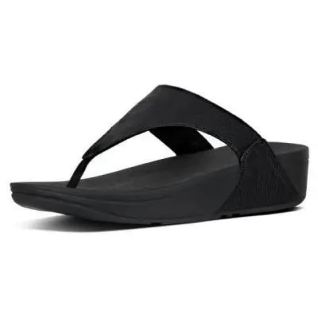 FitFlop Lulu Toe Post Leather Womens Wedge Sole Sandals - Black - Size:UK 6.5