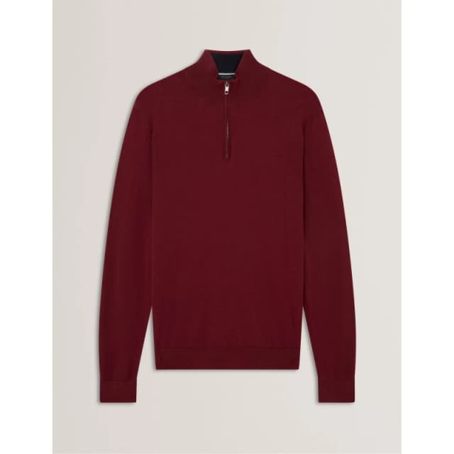 Ted Baker Mens Merino Half Zip Crew Neck Jumper Oxblood male S (2)