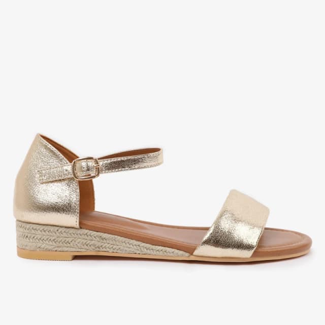 Where's That From 'Visenya' Low Wedge Shoes With Adjustable Ankle Strap Gold