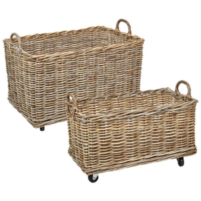Beliani Set Of 2 Baskets Kitim With Wheels Rattan Natural