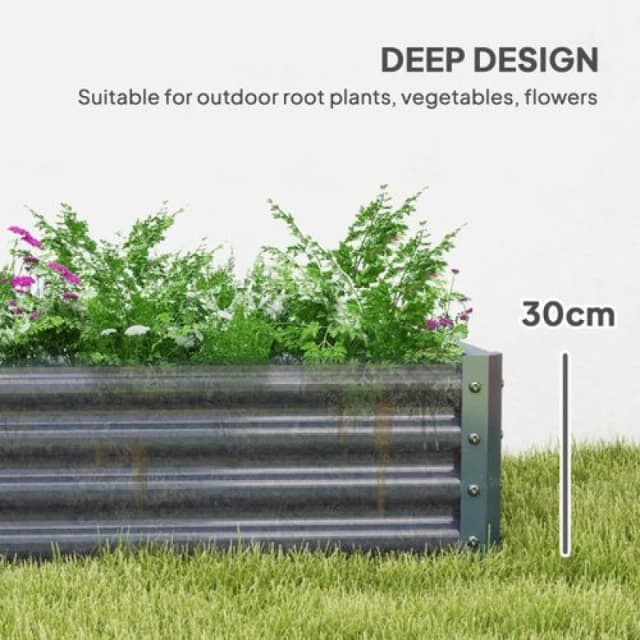Outsunny Galvanised Raised Garden Bed, 180x90x30cm Raised Bed, Silver Silver