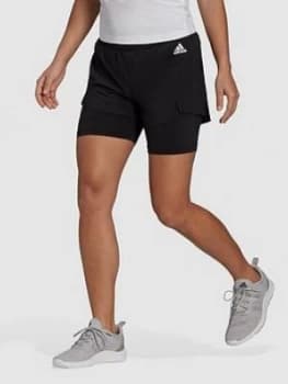 adidas 2in1 Short, Black/White, Size 2XL, Women