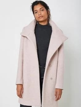 Mint Velvet Funnel Neck Boucle Cocoon Coat - Nude