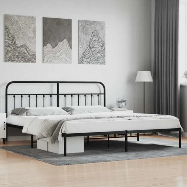 VIDAXL Metal Bed Frame without Mattress with Headboard Black 200x200cm Vidaxl 8720845881283
